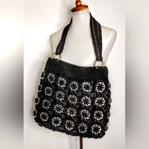 VINTAGE HAND CROCHETED POP TOP TOTE - Picture 1 of 11